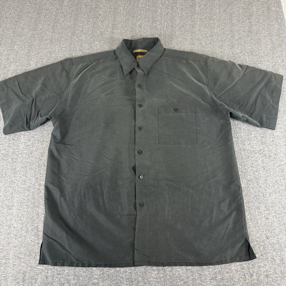 Bruno Sueded Microfiber Shirt XL Black Button Up Casual Short Sleeve